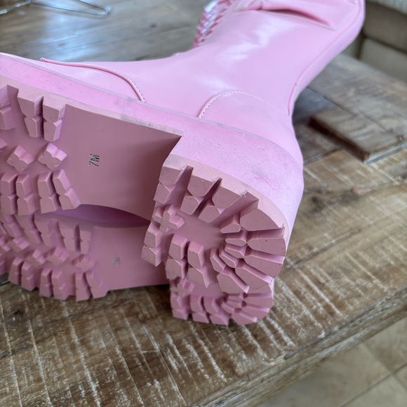 Sugar Thrillz Pink Knee High Combat Boots - Never Worn - Picture 9 of 10